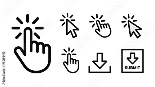 Click Here Button and Cursor Line Icon Set Modern Web UI Vector