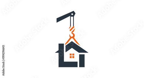 Construction Site House Lifting Crane Icon Graphic.