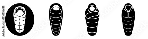 Minimalist black and white sleeping bags set isolated on white background vector illustration camping gear