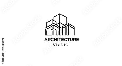 Modern minimalist logo for architecture studio with simple building design.