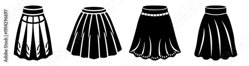 Set of four colorful pleated midi skirts isolated on white background fashion flat lay minimal design