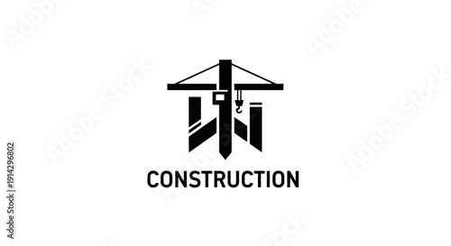 Construction company logo design with crane and building elements.