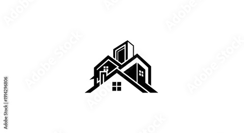 Simple black and white house logo design element.