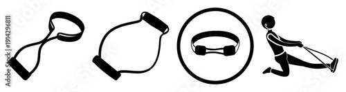 Resistance band workout set flat lay illustration fitness exercise equipment vector minimalist training home gym