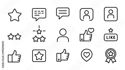 Feedback and Review Thin Line Icon Set. Testimonial, Rating, Customer Experience Icons. Editable Stroke. Vector Illustration