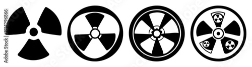 Black radiation hazard symbol and car wheel icons set isolated on white background vector illustration