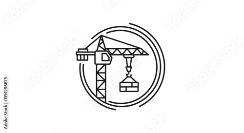 Crane lifting heavy load in circular frame.