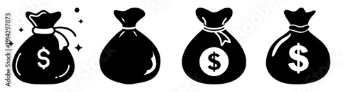 Black money bags with dollar signs growing in size success business growth finance investment profit vector illustration