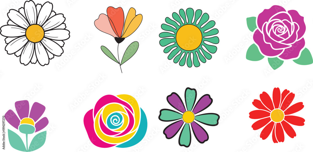 Fototapeta premium Colorful Floral Flower Blossom Garden Illustration Set