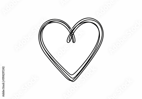 Simple, elegant hand-drawn heart outline illustration in black and white, perfect for design projects