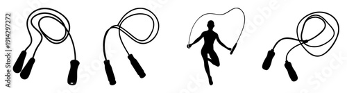 Silhouette person jumping rope mid-air with dynamic motion lines for fitness and energy concept