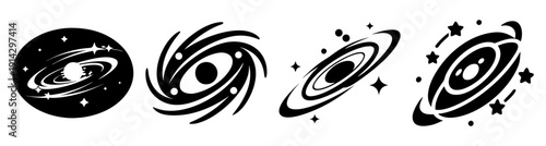 Abstract swirling galaxy vortex design with cosmic spiral motion and dynamic black white contrast illustration