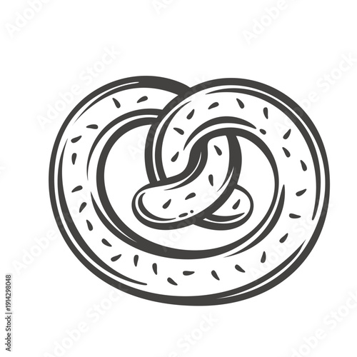 Classic pretzel bakery snack in retro outline style. Twisted salted pretzel symbol for bakery branding, menu design, food packaging, cafe logo, monochrome vector illustration.