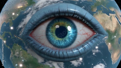 The Image Of The Planet Earth Reflected Within The Iris Of A Vibrant Blue Human Eyeball