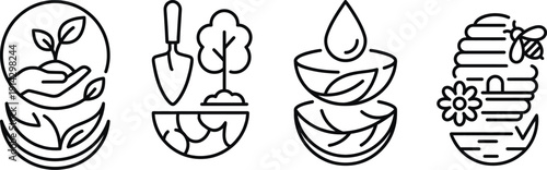 Ecological restoration line art icon set vector