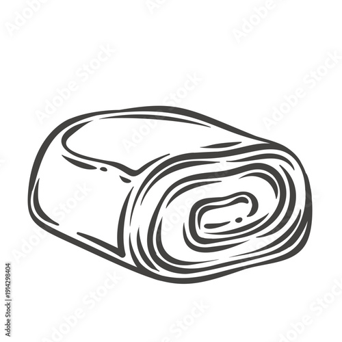 Swiss roll sponge cake slice in retro outline style. Classic bakery roll dessert with spiral cream filling, pastry icon for bakery branding, menu design, packaging, vector illustration.