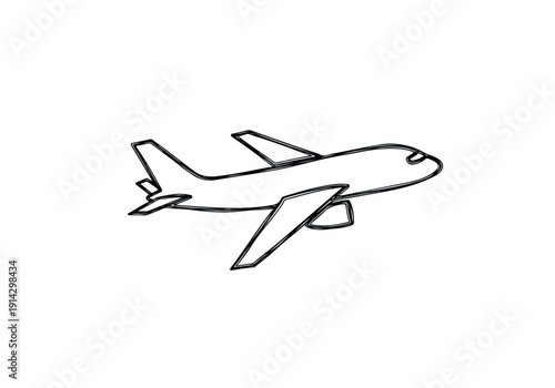 Simple Outline Illustration of an Airplane in Flight, symbolizing travel and aviation with clean lines on a white background