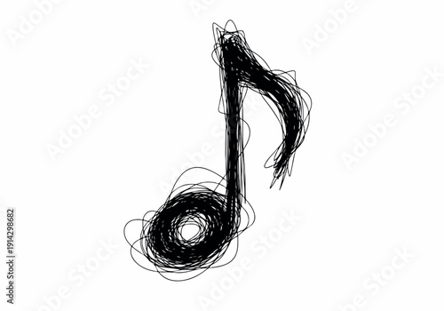 A hand-drawn, scribbled musical eighth note, emphasizing the artistic and creative expression of music and melody