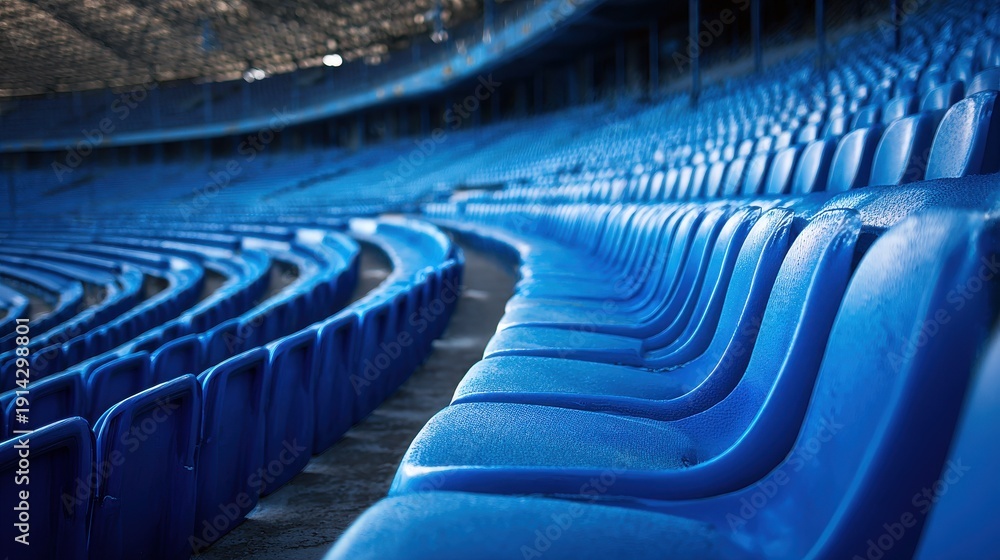 Obraz premium Row of empty blue plastic seats in a modern sports stadium arena