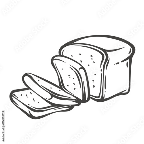 Sliced sandwich bread loaf in retro outline style. Classic wheat bread with cut slices, bakery staple icon for food packaging, grocery branding, bakery menu design, vector illustration.