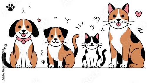 cartoon animals dog cat friends isolated on transparent background.