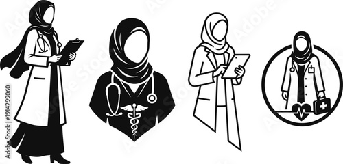 Muslim female doctor in hijab vector illustration