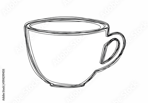 A simple line drawing of a coffee cup viewed from the side on a plain background