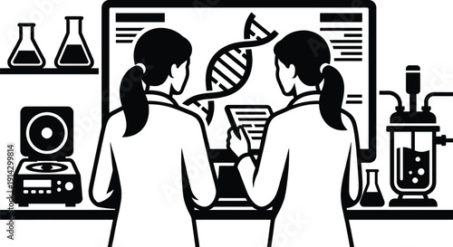 Scientist women in biotechnology laboratory vector
