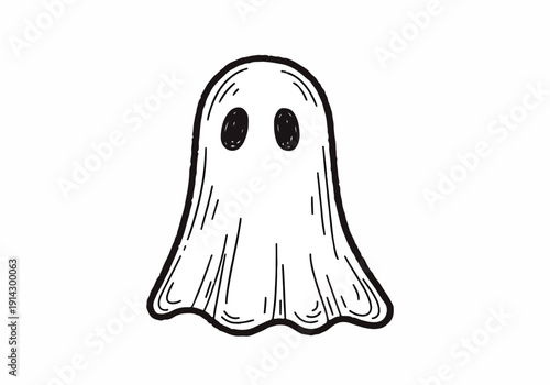A simple illustration of a ghostly figure with a spooky expression on a plain background viewed from the front