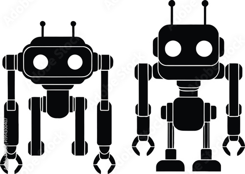 Three robotic arms performing tasks on an assembly line in a high-tech factory setting.