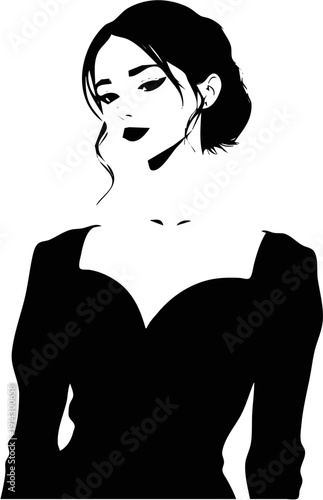 unique Elegant black and white minimalist vector silhouette portrait of a beautiful woman with an updo. Best for artworks on books