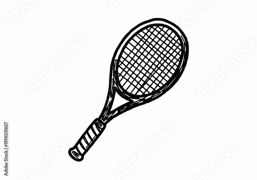 A simple hand-drawn illustration of a tennis racket, perfect for sports-themed designs and content