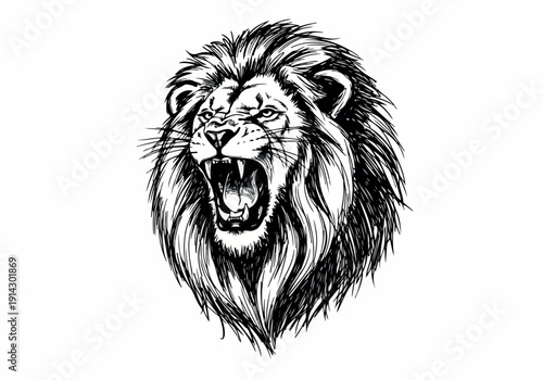 Fierce Roaring Lion Head Illustration - Majestic Wild Animal Portrait