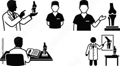 Orthopedist with knee joint model vector illustration