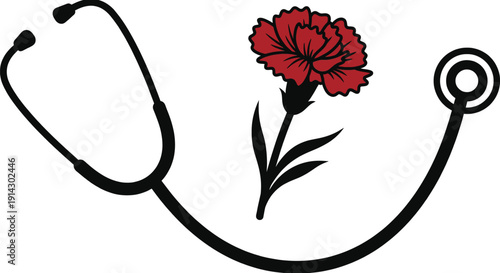 Stethoscope with red carnation flower vector