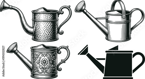 Watering can illustration in vintage copper vector