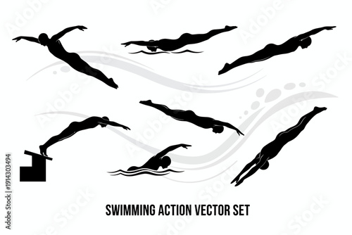 Athletes in Motion, Sports Illustration, Aquatic Environment, Artistic Perspective