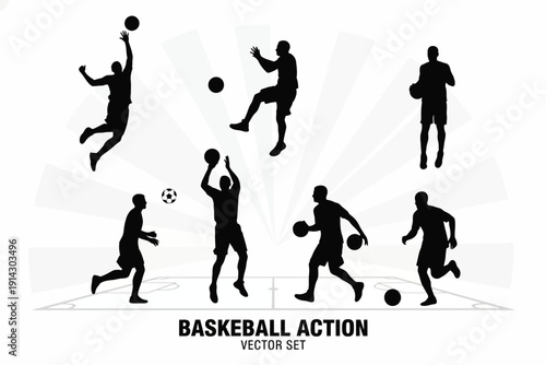 Players in Motion on Court, Vector Illustrations, Energetic Sports Environment