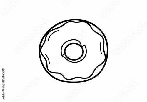 Hand-drawn outline of a classic ring donut with a sweet glaze and a hole in the center, perfect for food-related designs