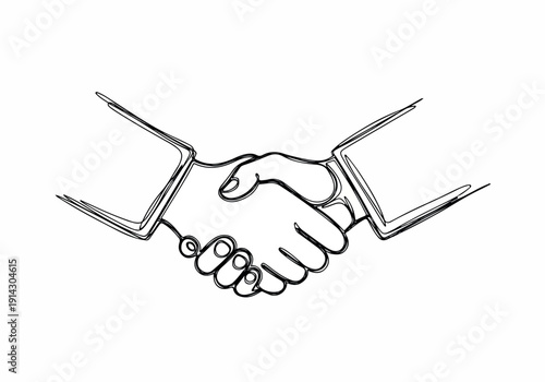 A simple sketch illustration of two hands shaking in agreement, symbolizing partnership, trust, and successful business collaboration