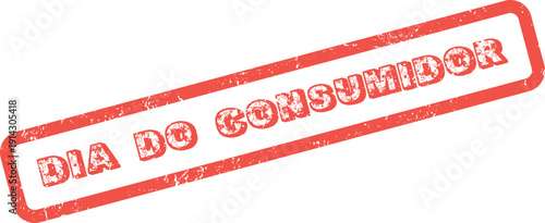 A vibrant red grunge style stamp graphic highlighting Dia do Consumidor for consumer rights events