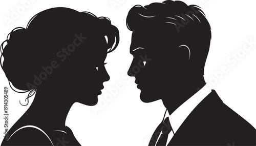 Silhouette of a couple gazing into each other's eyes, symbolizing love and connection.