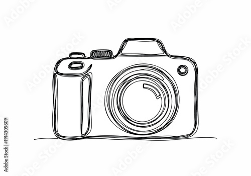 Camera illustration in a simple, minimalist sketch style, capturing the essence of photography and creative expression