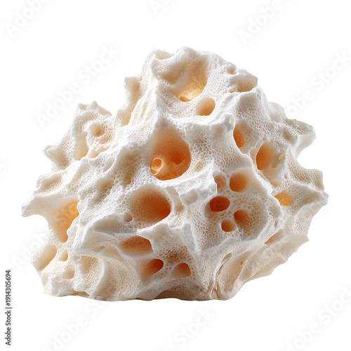 white coral rock with natural holes isolated on transparent background
