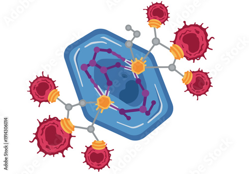 Illustration depicts CAR T cell therapy showcasing immune cells attacking cancer cell Vibrant colors and clear visuals highlight this innovative treatment 