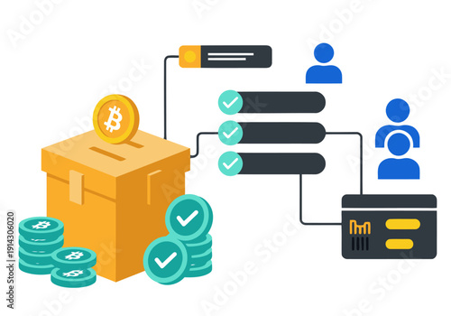 Illustrates a DAO vote multisig wallet with zero granddiets, cyber ledger, and zero codgets. Secure digital asset management visualized with a modern, appealing design.