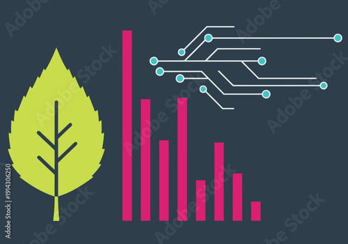 vibrant graphic combines a leaf and bar graph symbolizing vegetation spectral signature data Modern clean design with green and pink hues Suitable for tech environmental or data visualization concepts