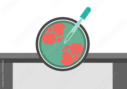 A vibrant lab cell culture growth image showcases cells in a petri dish. Clear, modern illustration with a pipette. Ideal for science, biology, and health concepts.