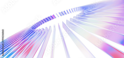 Radial glass circle lines pattern in perspective. Rainbow crystal stripe rays. Geometric circular array effect with holographic light gradient. Abstract ring on purple 3d background