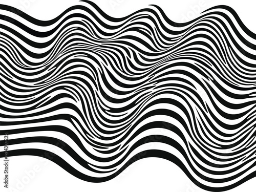 Black and white optical illusion with wavy lines creating a 3d effect